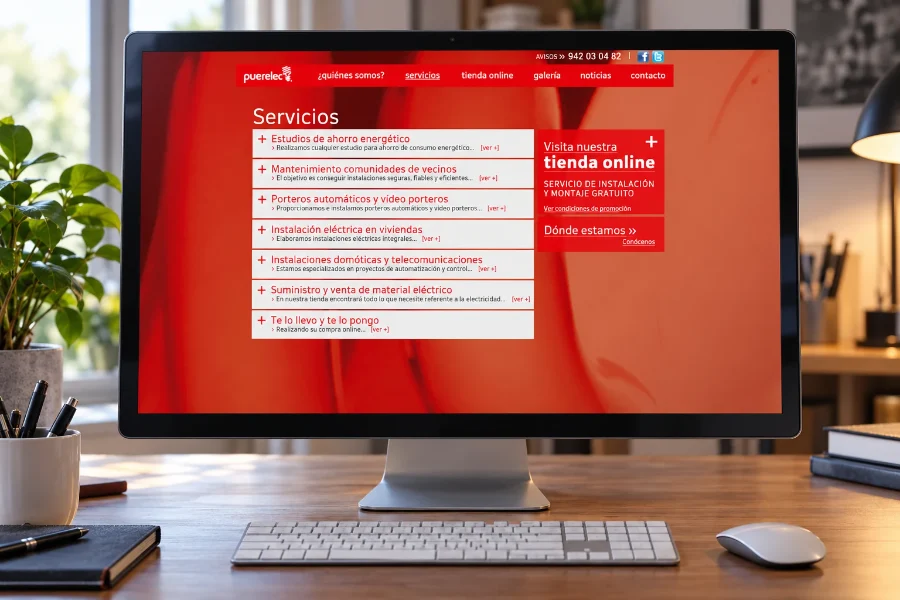 Puerelec · diseño web: web en pantalla (3 de 3)