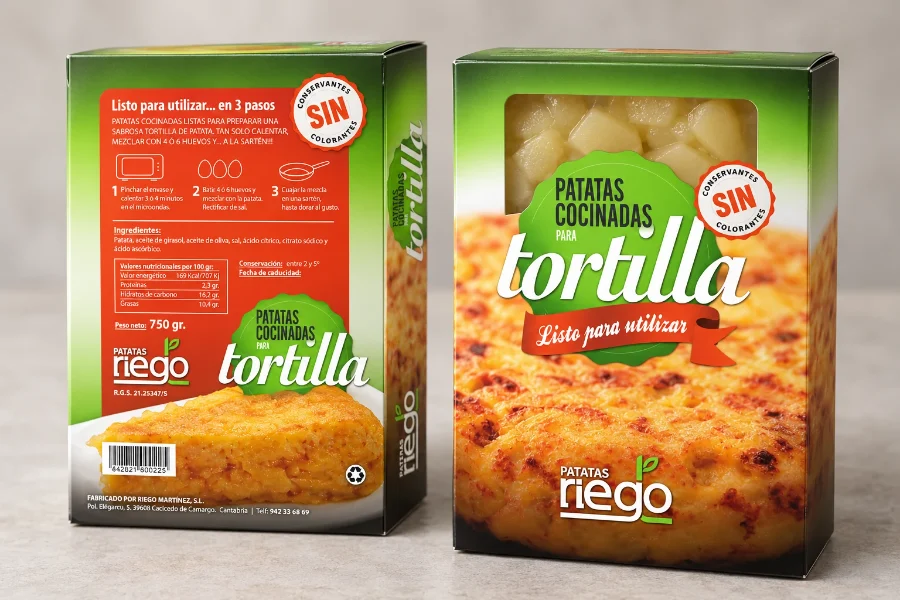 Patatas Riego · envase de patatas para tortilla: caja en panel