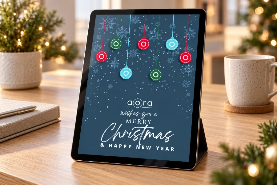 AORA · Black Free Days y felicitación de Navidad: felicitación en la tableta