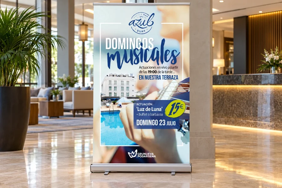 Hotel Mar Azul · Domingos musicales y restauración 2017: roll-up en panel