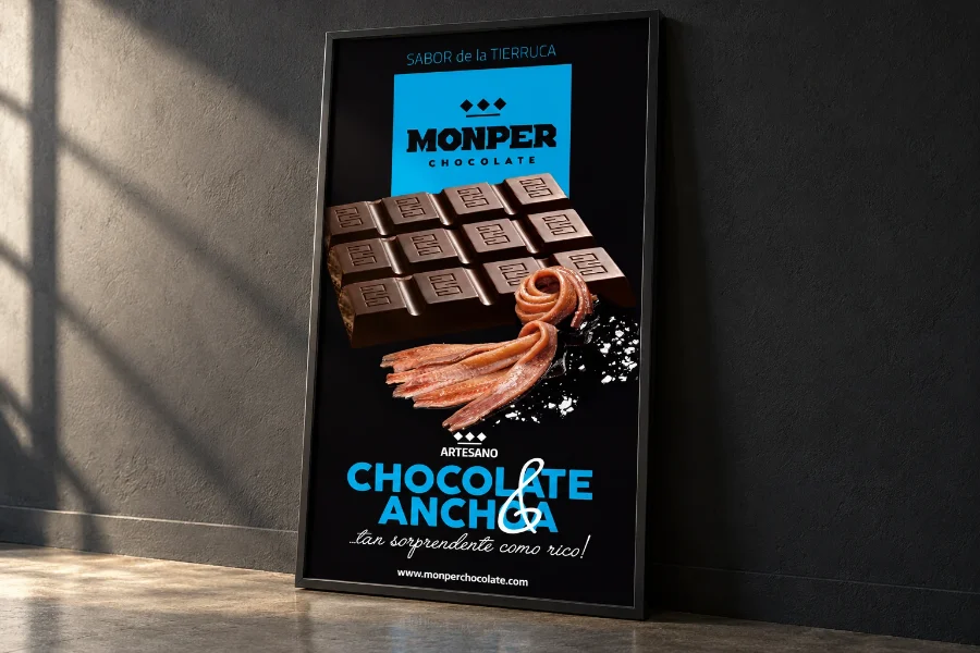 Monper · campaña chocolate y anchoa 2017: cartel enmarcado
