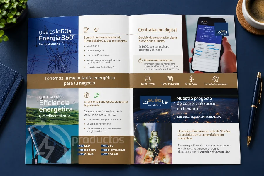 LoGOs Energía · díptico de Elche 2020: folleto impreso