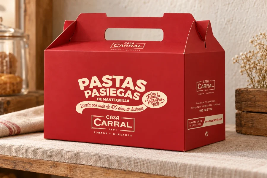 Casa Carral · packaging de sobaos, pastas y quesada: caja en mano (3 de 3)