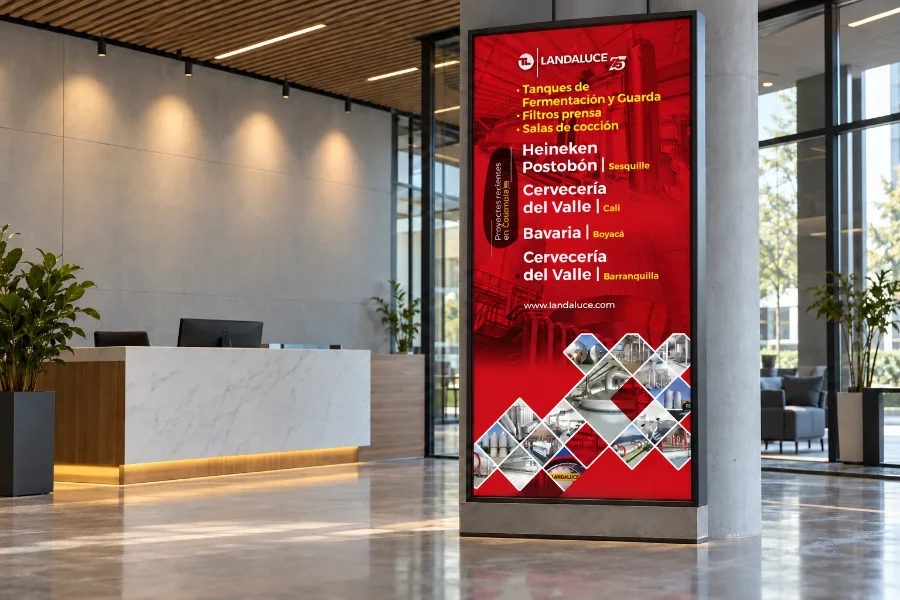 Landaluce · 75 aniversario en Colombia: roll-up enmarcado