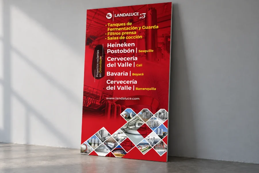 Landaluce · 75 aniversario en Colombia: roll-up en panel
