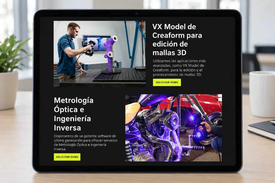 MPS Soluciones 3D · página de gemelos digitales: web en la tableta