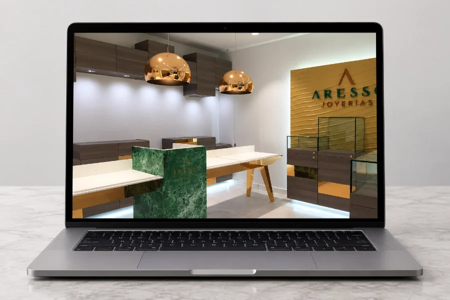 Aresso · interiorismo: presentación en el portátil