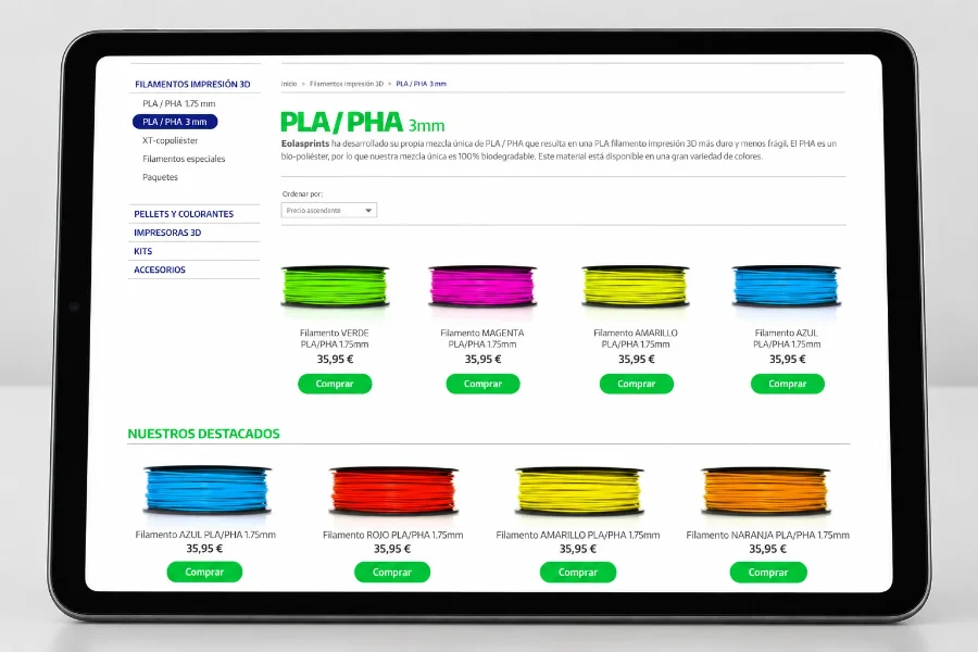 Eolasprints · diseño web: web en la tableta