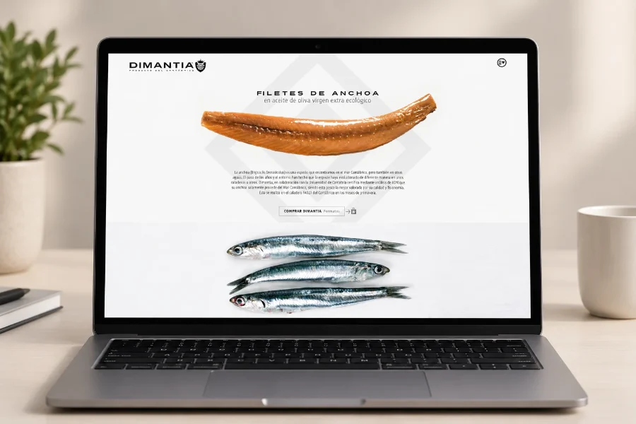 Conservera del Besaya · web de Dimantia: web en el portátil