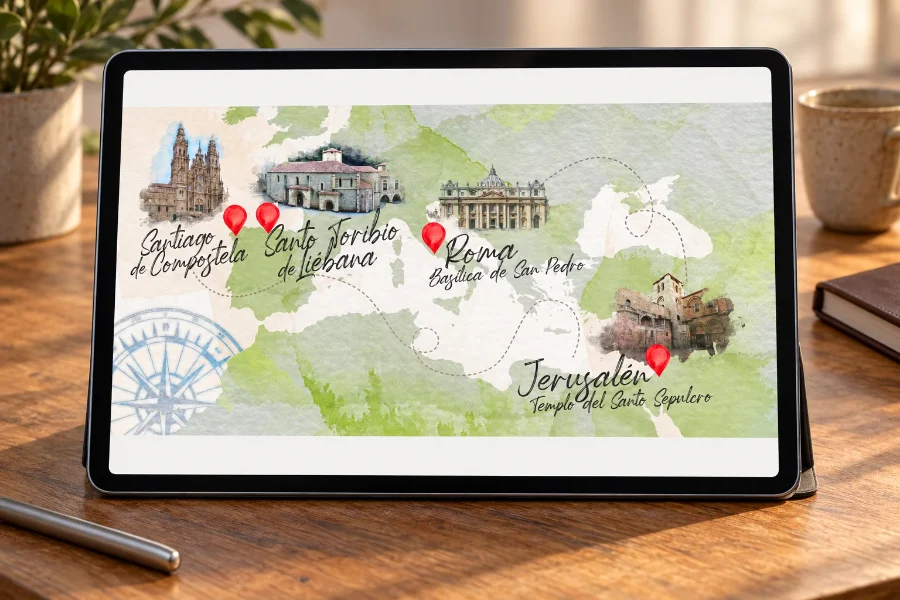 Camino Lebaniego · mapas 2021: mapa en la tableta