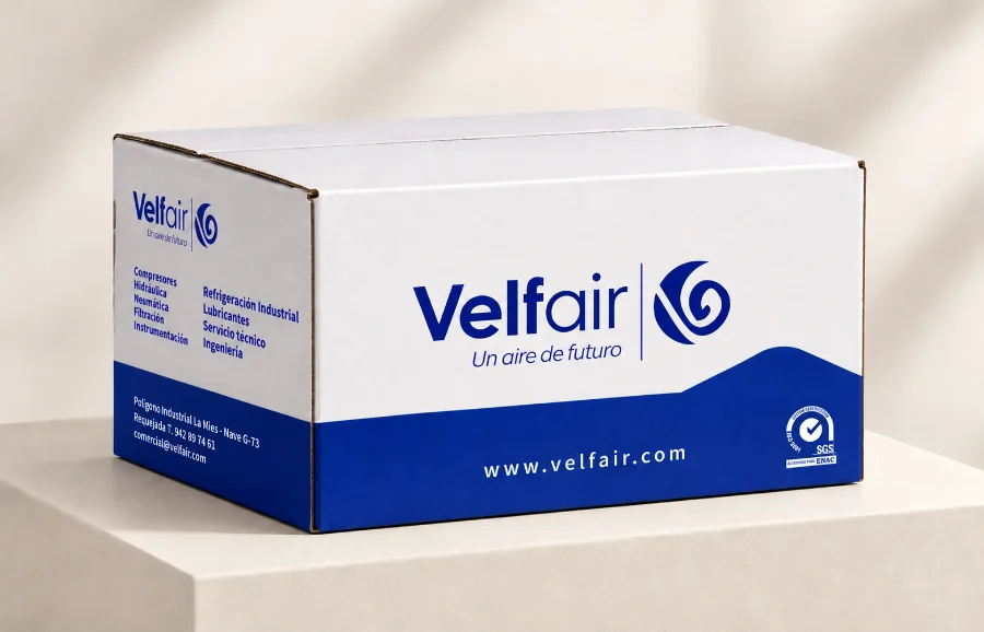Velfair · papelería, etiquetas, señalética y cajas: caja