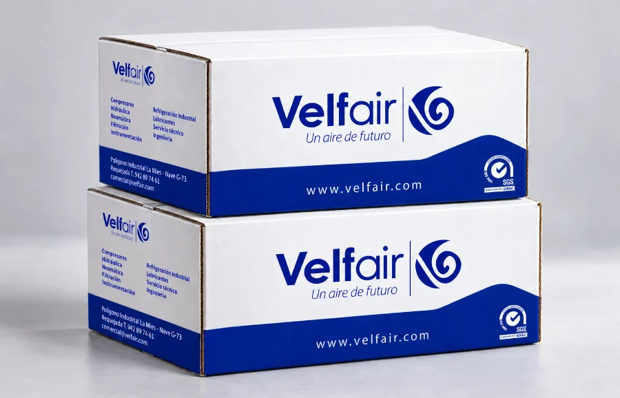 Velfair · papelería, etiquetas, señalética y cajas: caja impresa