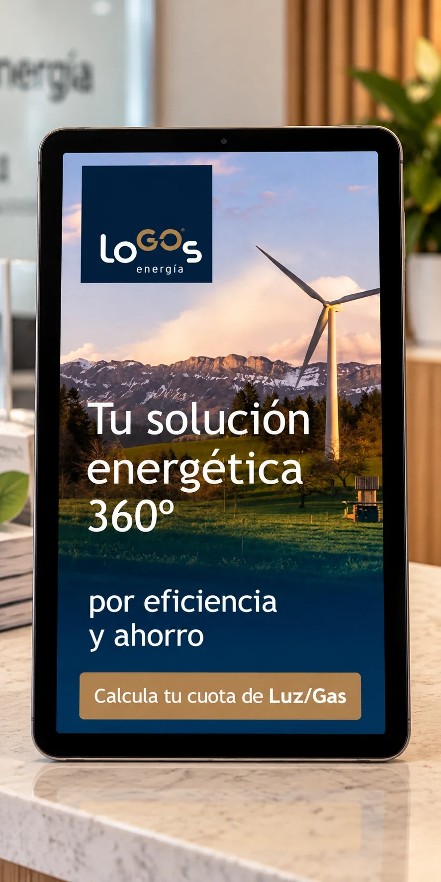 LoGOs Energía · web: cuota real y calculadora solar: web en la tableta