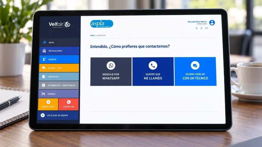 Velfair · aplicación de compresores: aplicación en la tableta