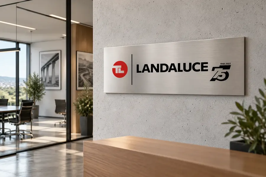 Landaluce · dos logotipos: Identidad en sede