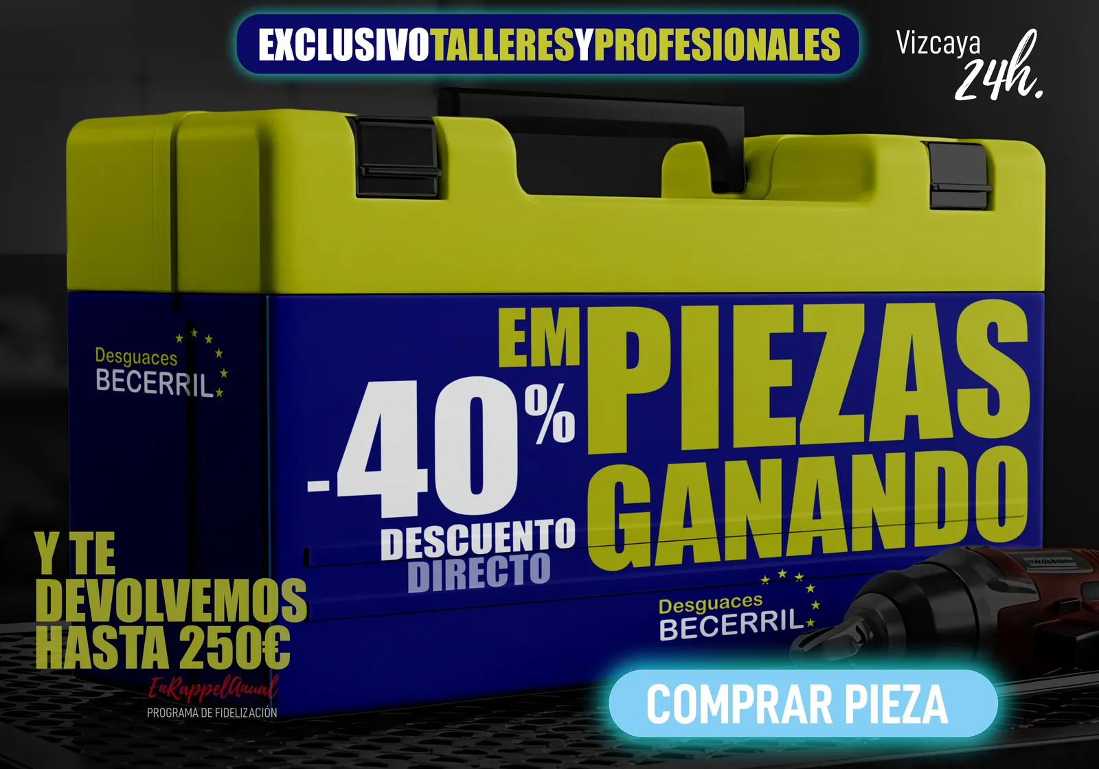 Campaña para talleres: una oferta directa en piezas, sin letra pequeña en el titular.