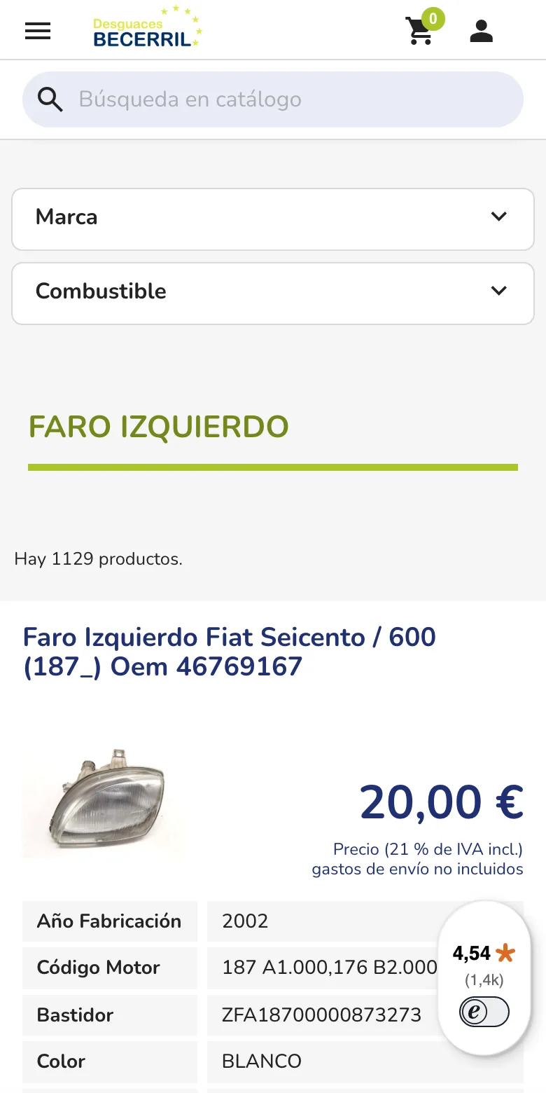 Desguaces Becerril: la tienda en el móvil