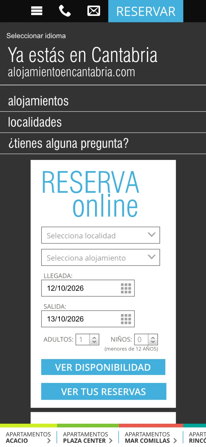 Web de Alojamiento en Cantabria en el móvil