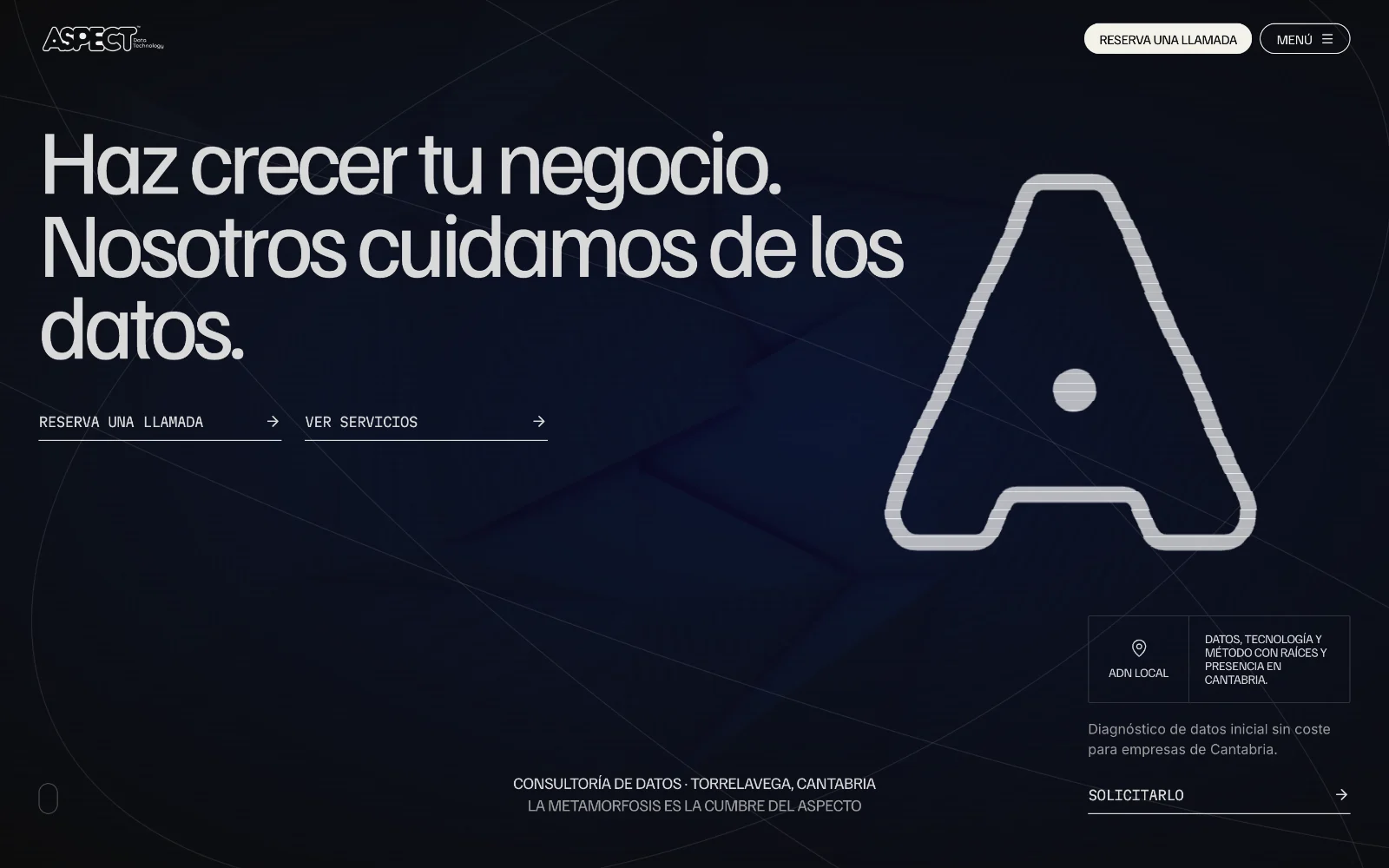 Web de Aspect Data Technology en el ordenador, diseñada por Índole