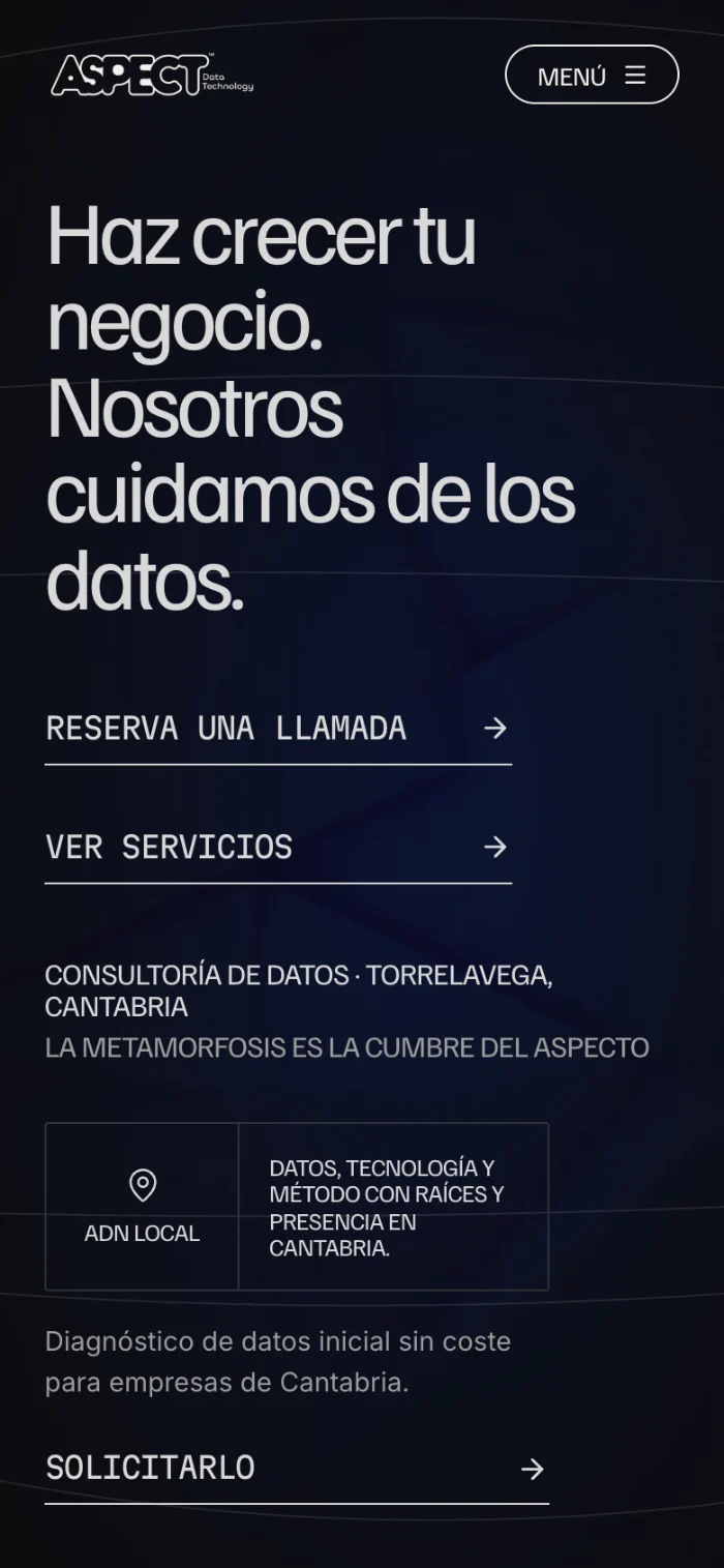 Web de Aspect Data Technology en el móvil