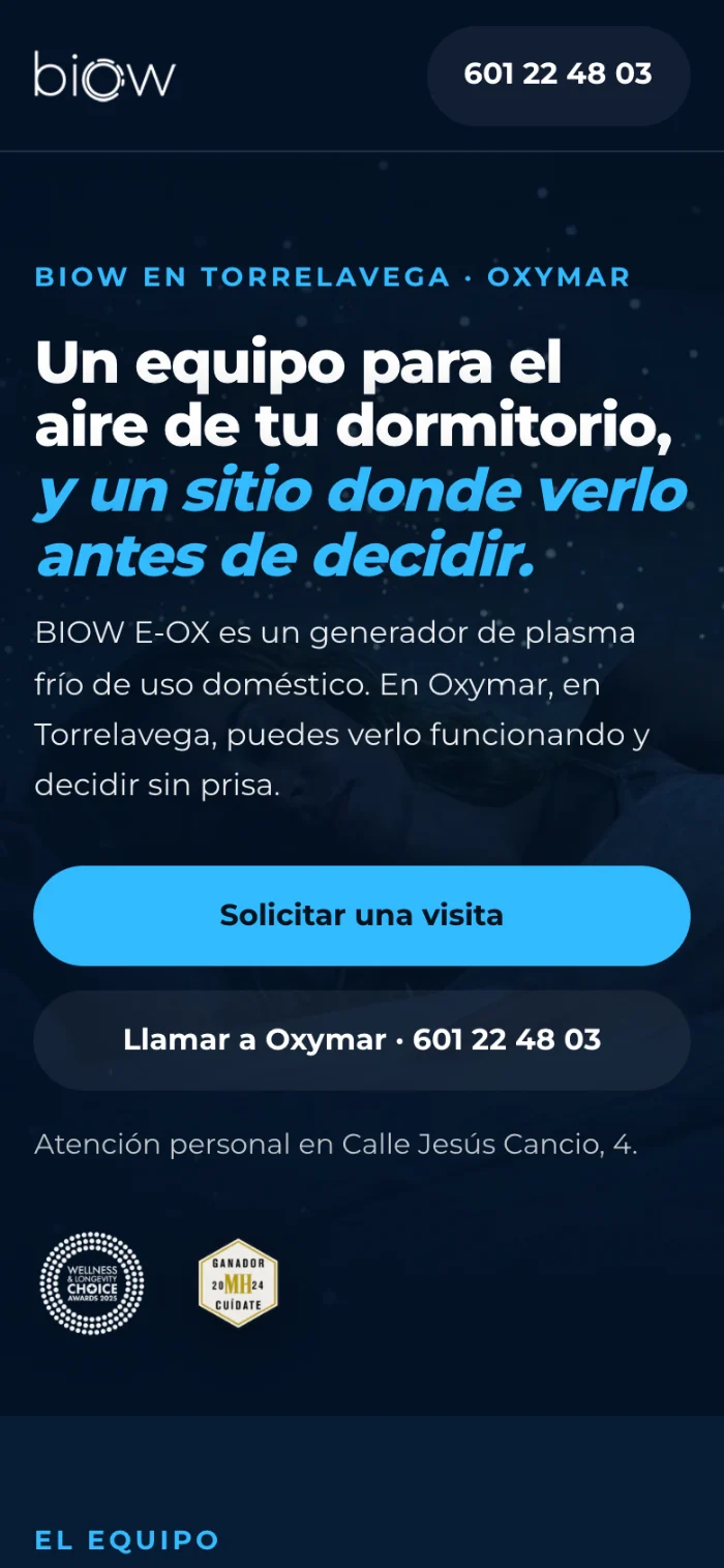 Web de BIOW Cantabria · Oxymar en el móvil