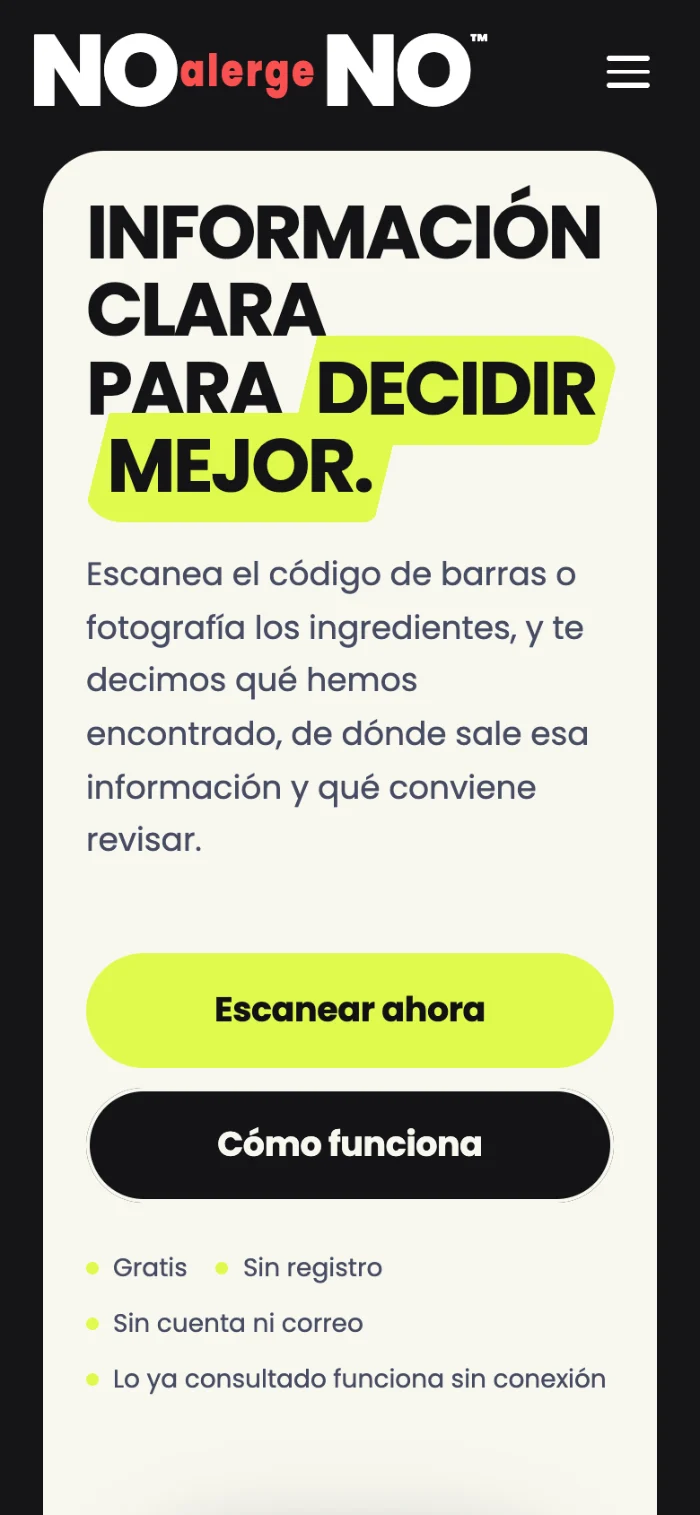 Web de NOalergeNO en el móvil