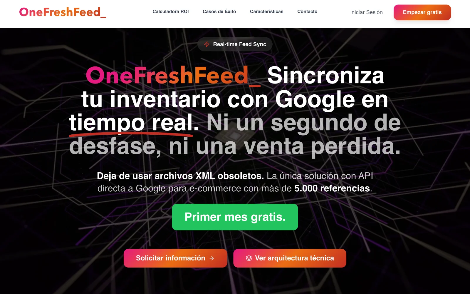 Web de OneFreshFeed en el ordenador, diseñada por Índole