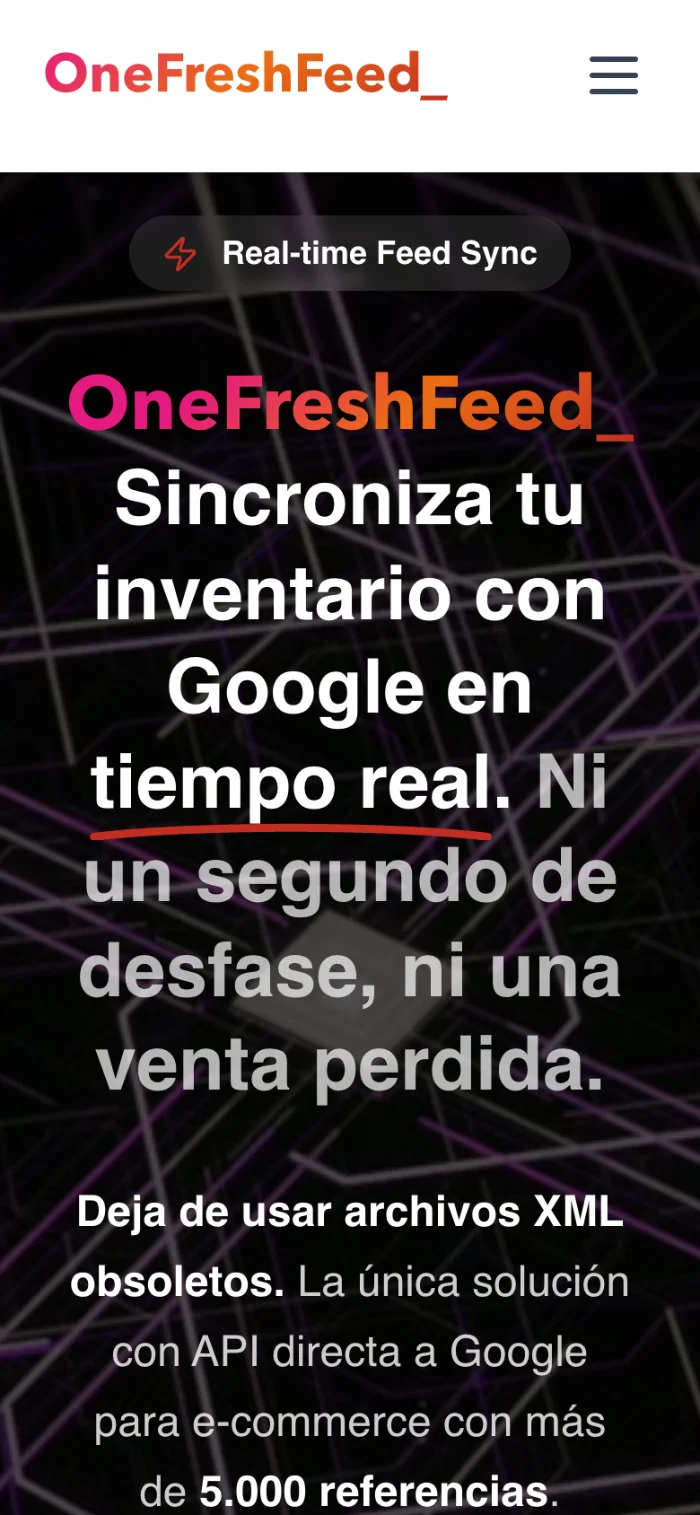 Web de OneFreshFeed en el móvil