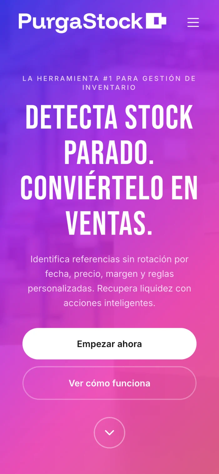 Web de PurgaStock en el móvil