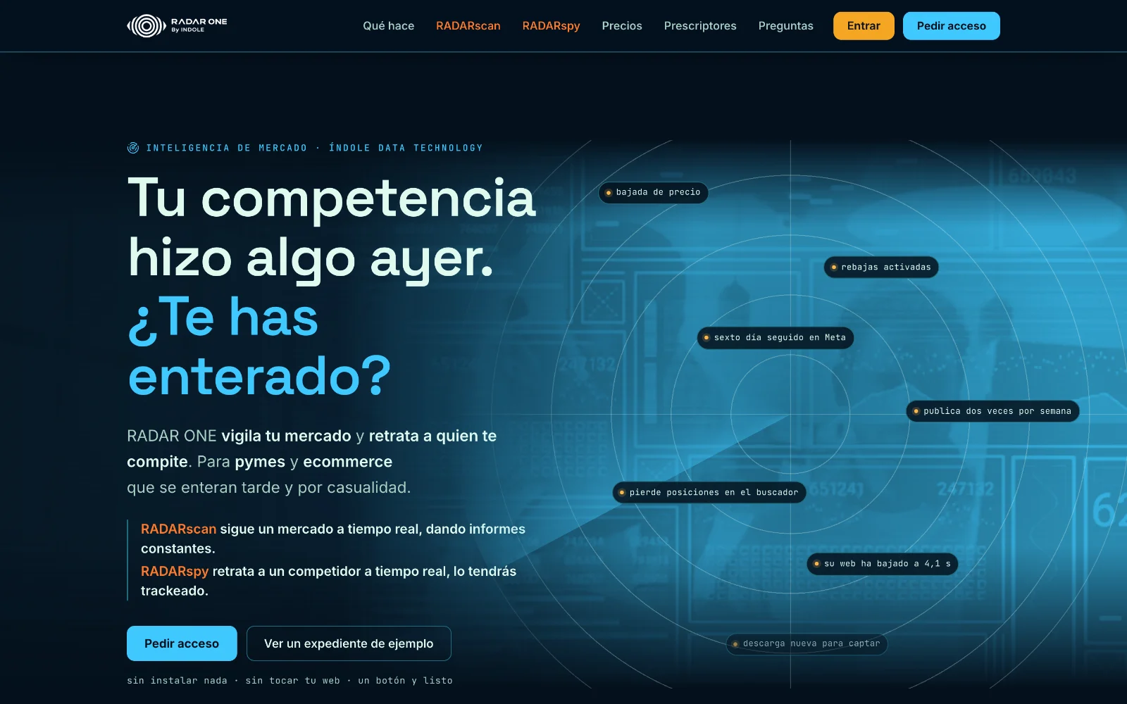 Web de RADAR ONE en el ordenador, diseñada por Índole