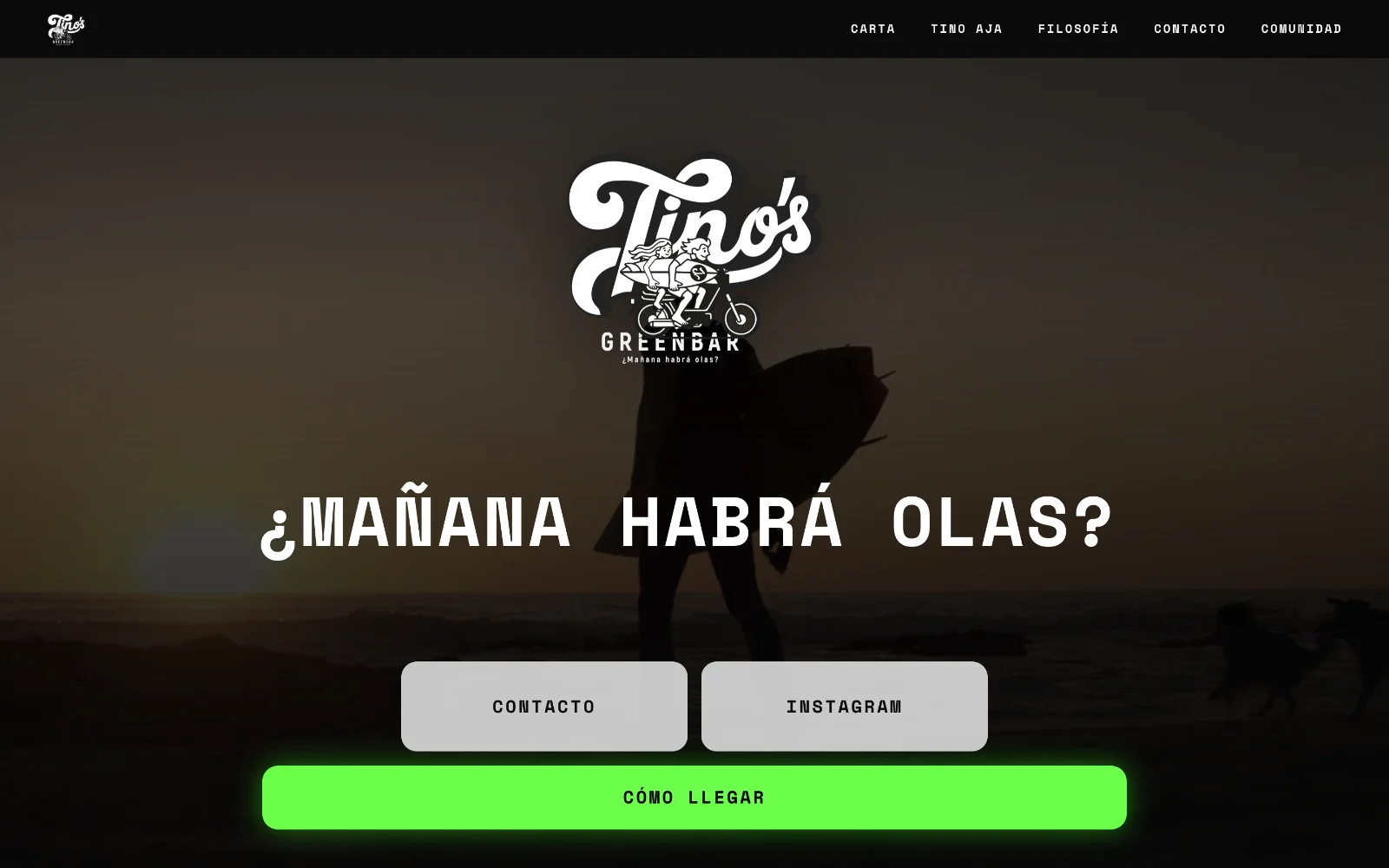 Web de Tino's Greenbar en el ordenador, diseñada por Índole