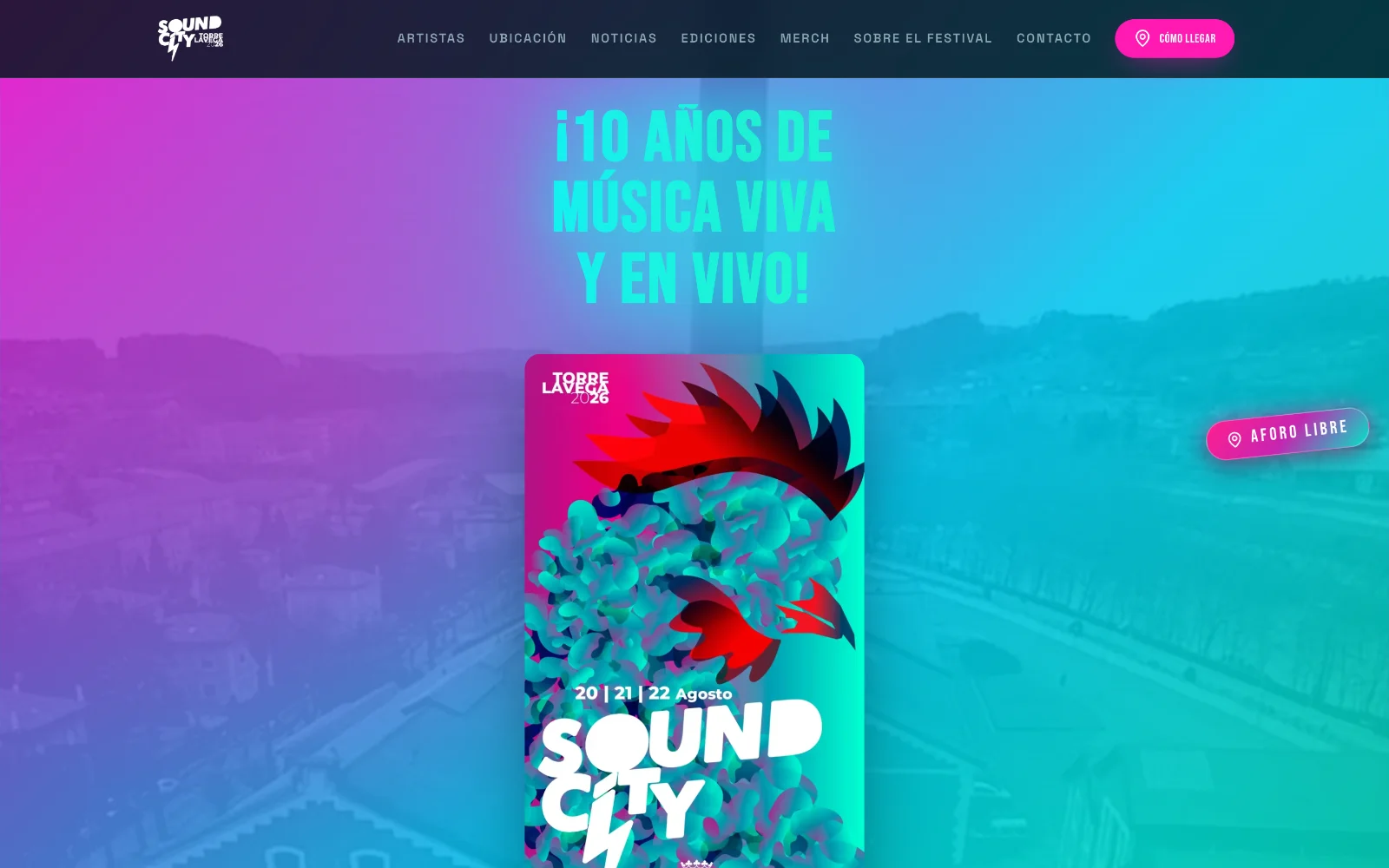 Web de Torrelavega Sound City 2026 en el ordenador, diseñada por Índole