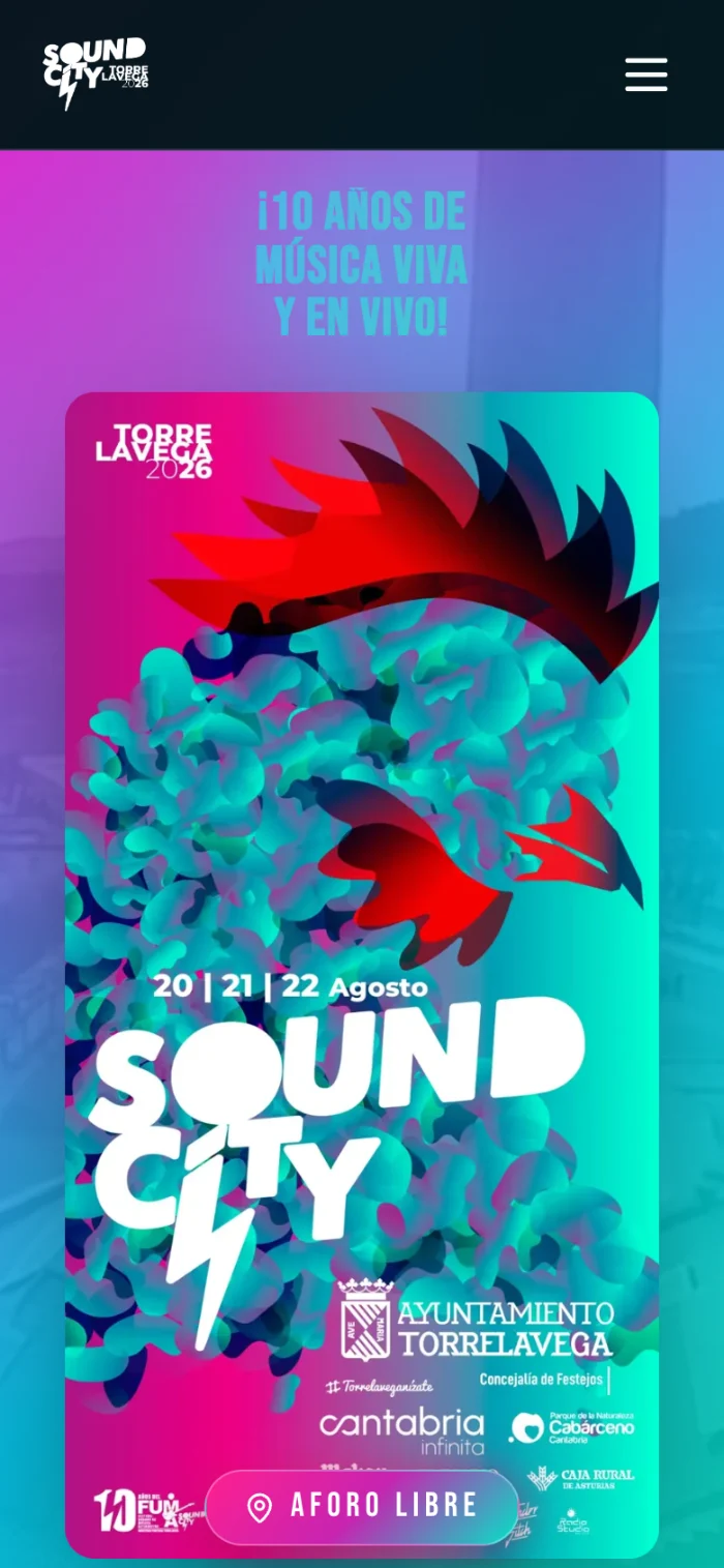 Web de Torrelavega Sound City 2026 en el móvil