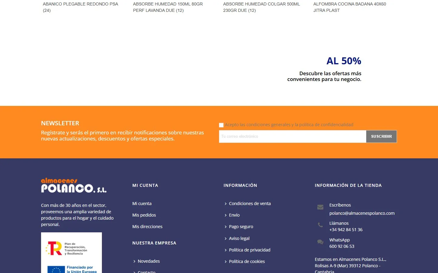 Otra sección de la web de Almacenes Polanco