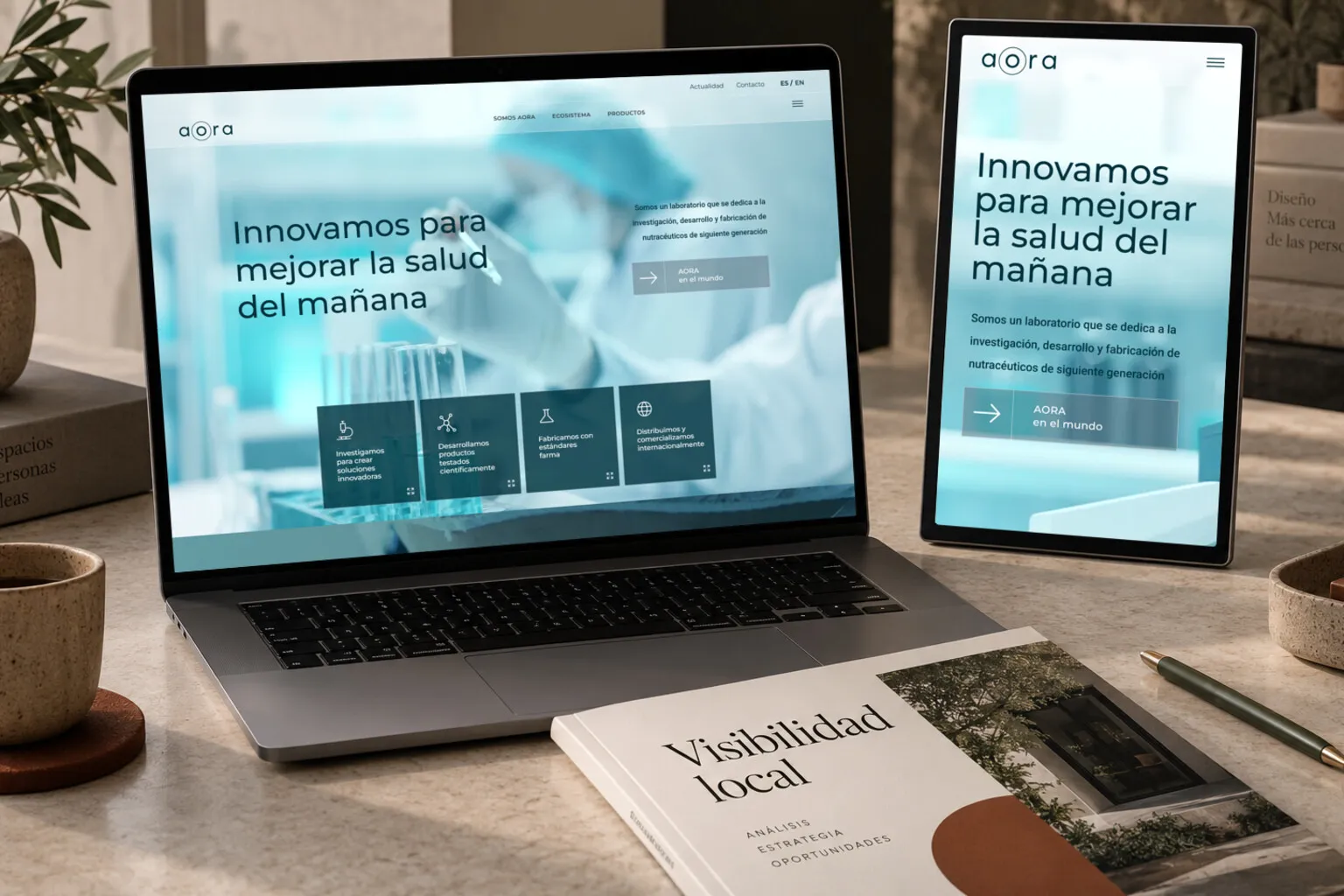 La web de AORA Health en varias pantallas
