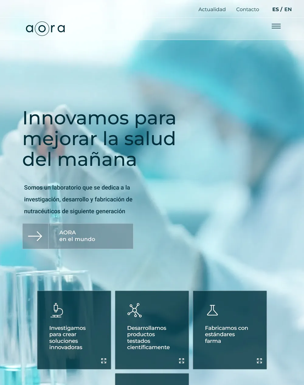 Web de AORA Health en la tableta