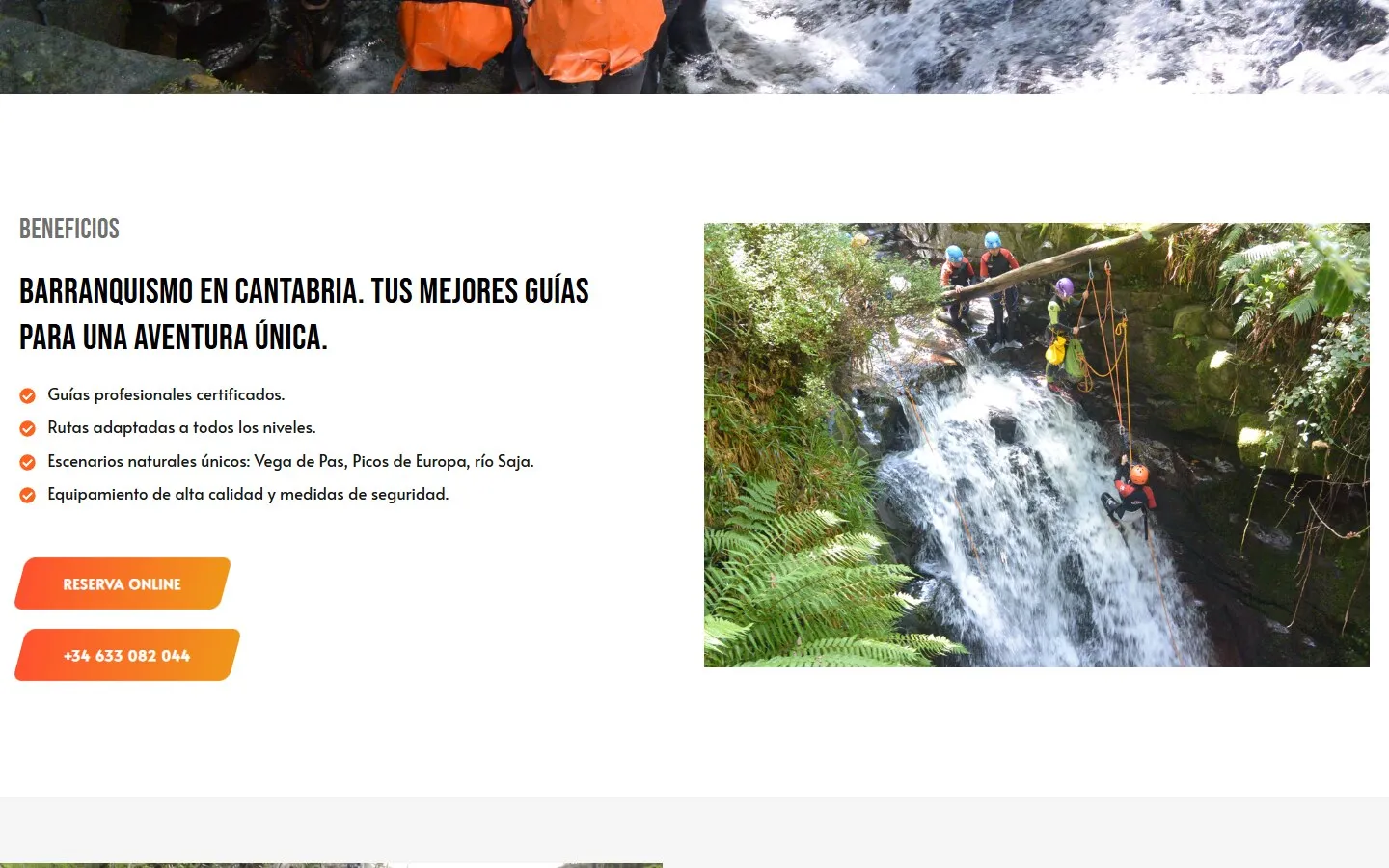Una sección de la web de Barrancos en Cantabria