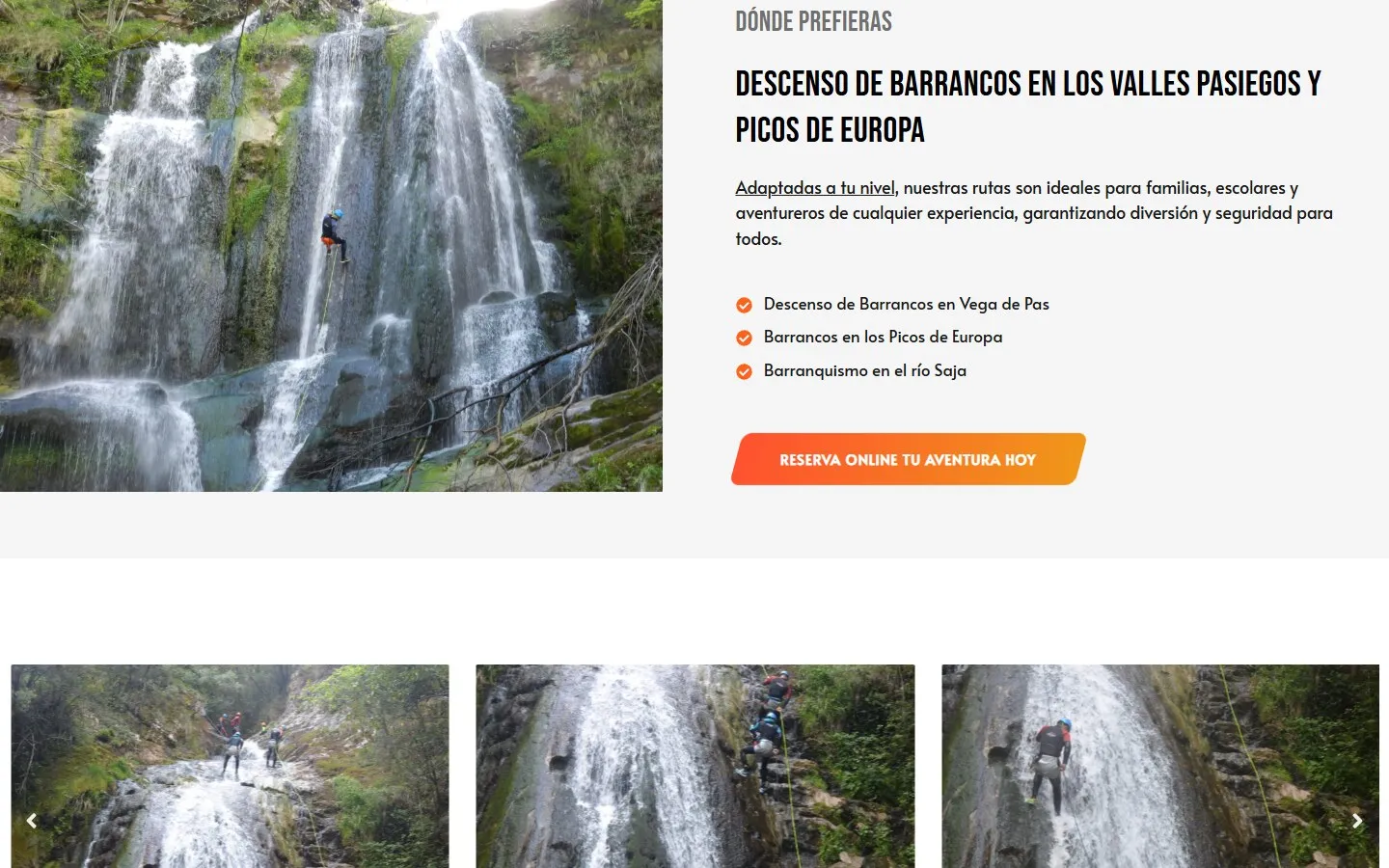 Otra sección de la web de Barrancos en Cantabria