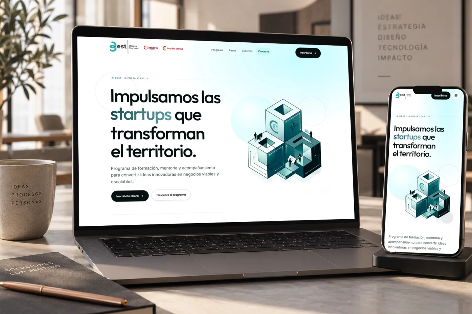 La web de BEST · Besaya Startups en varias pantallas