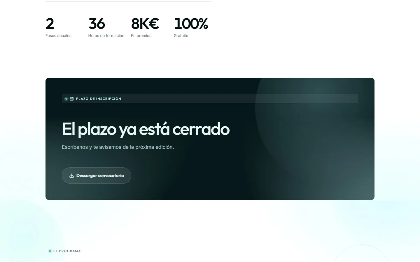 Una sección de la web de BEST · Besaya Startups