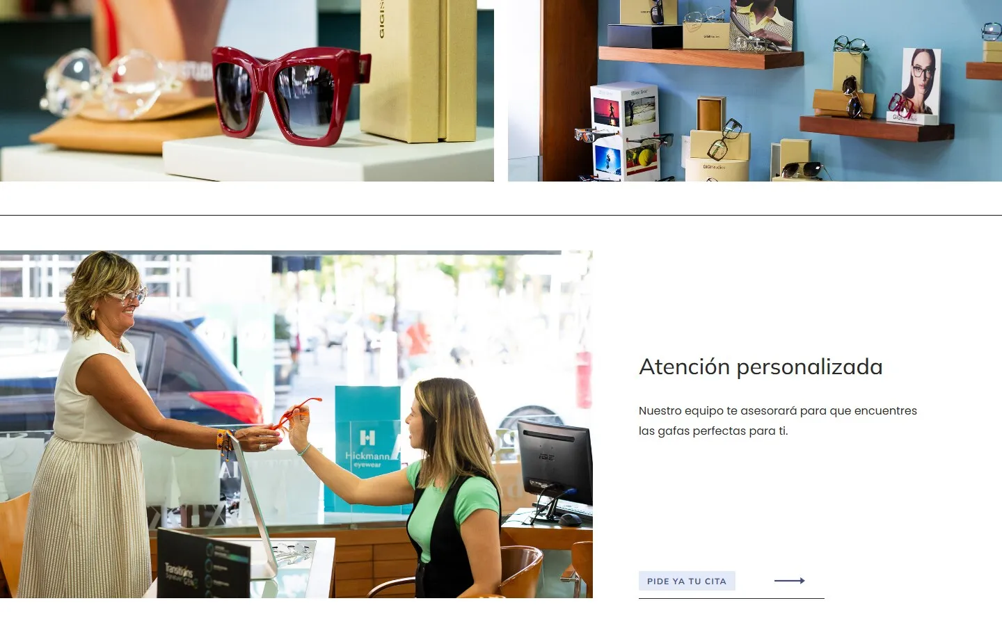 Una sección de la web de Óptica Burgos