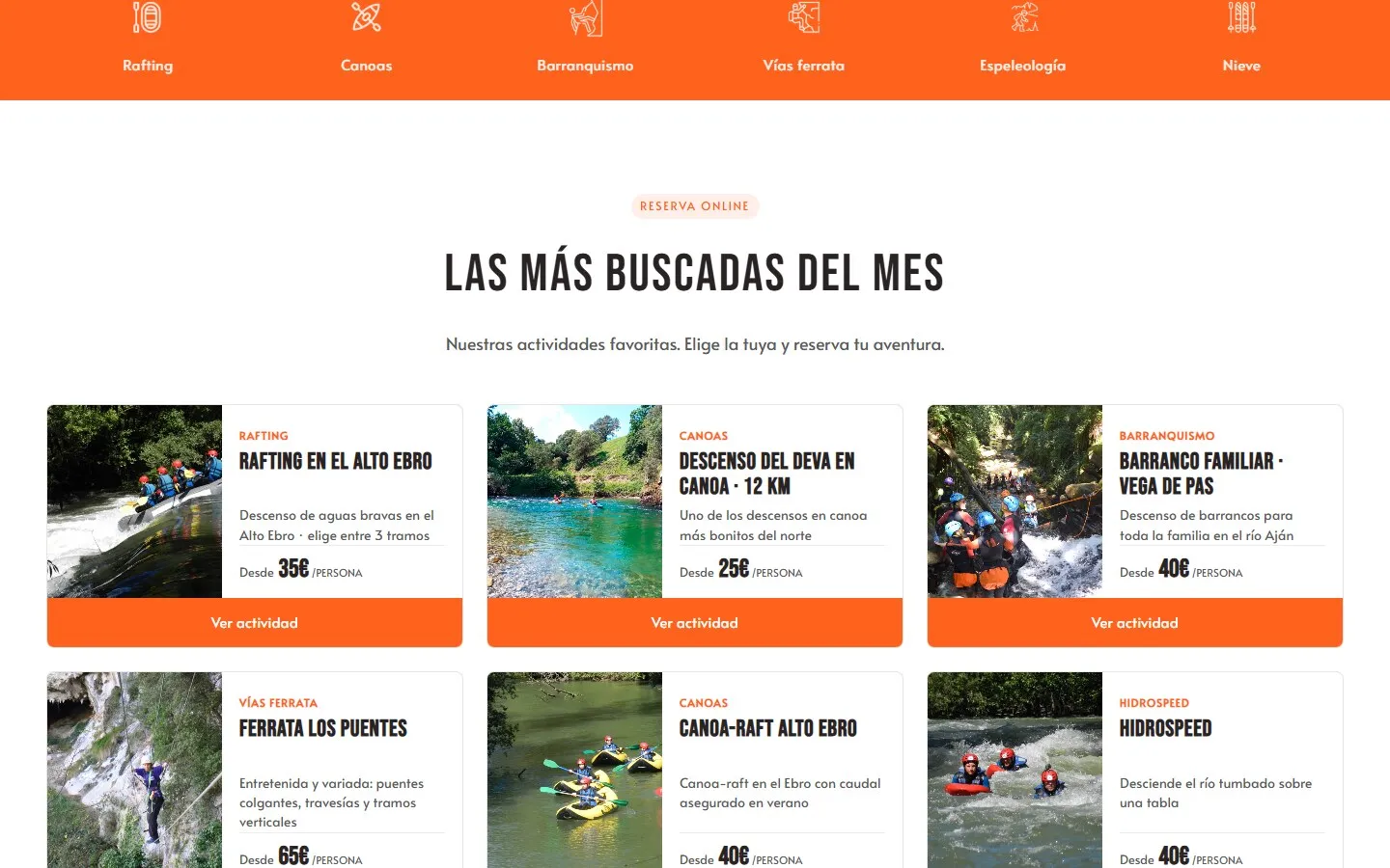 Una sección de la web de Cantabria Activa