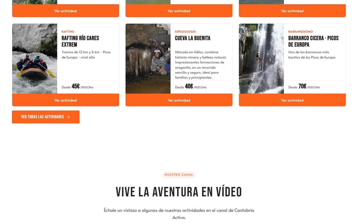 Otra sección de la web de Cantabria Activa