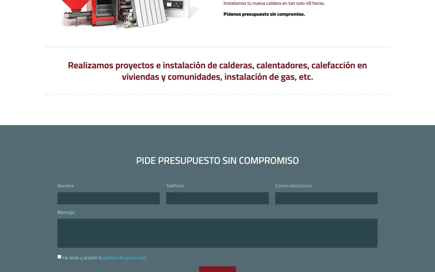 Otra sección de la web de Fontanería Santander