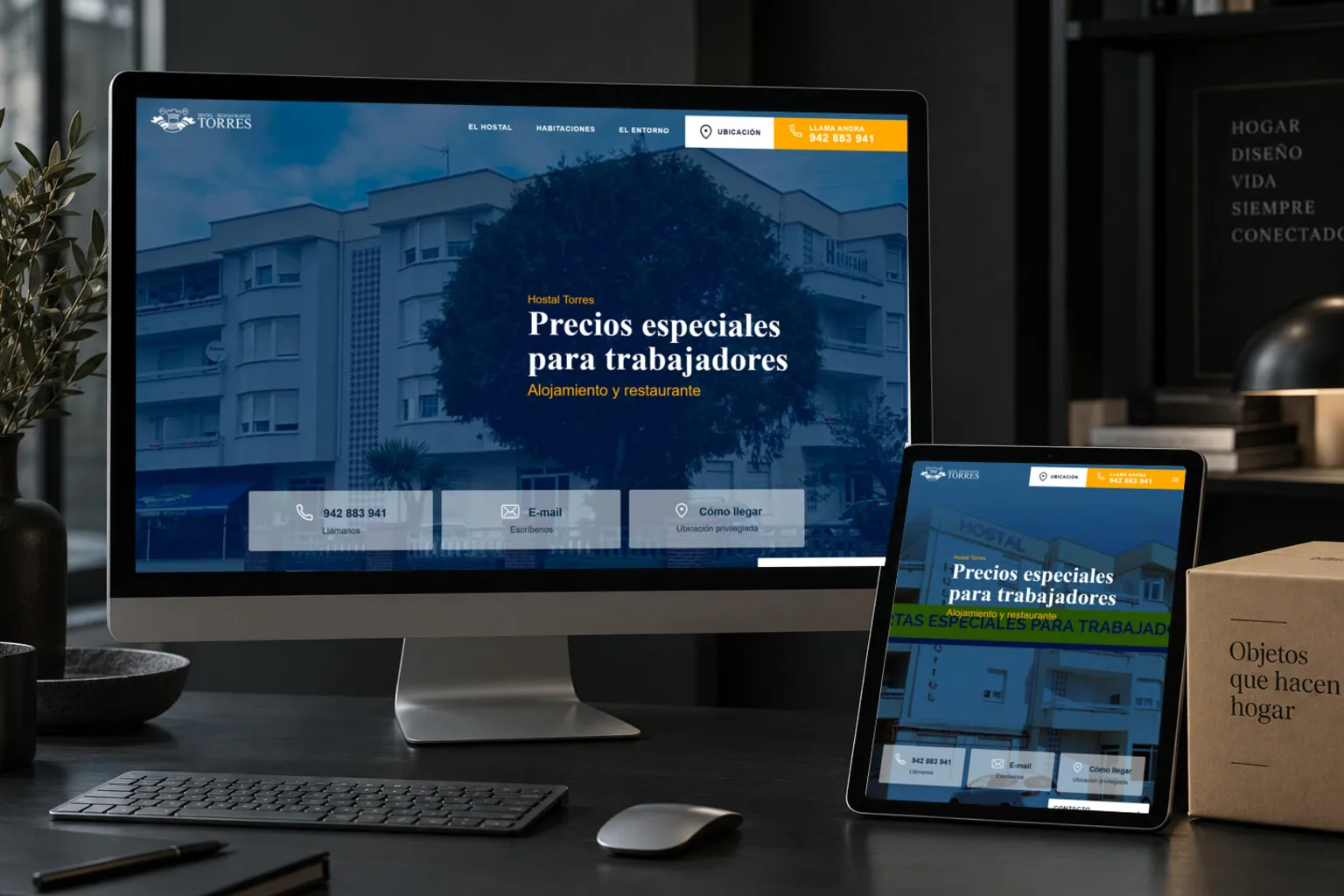 La web de Hostal Restaurante Torres en varias pantallas