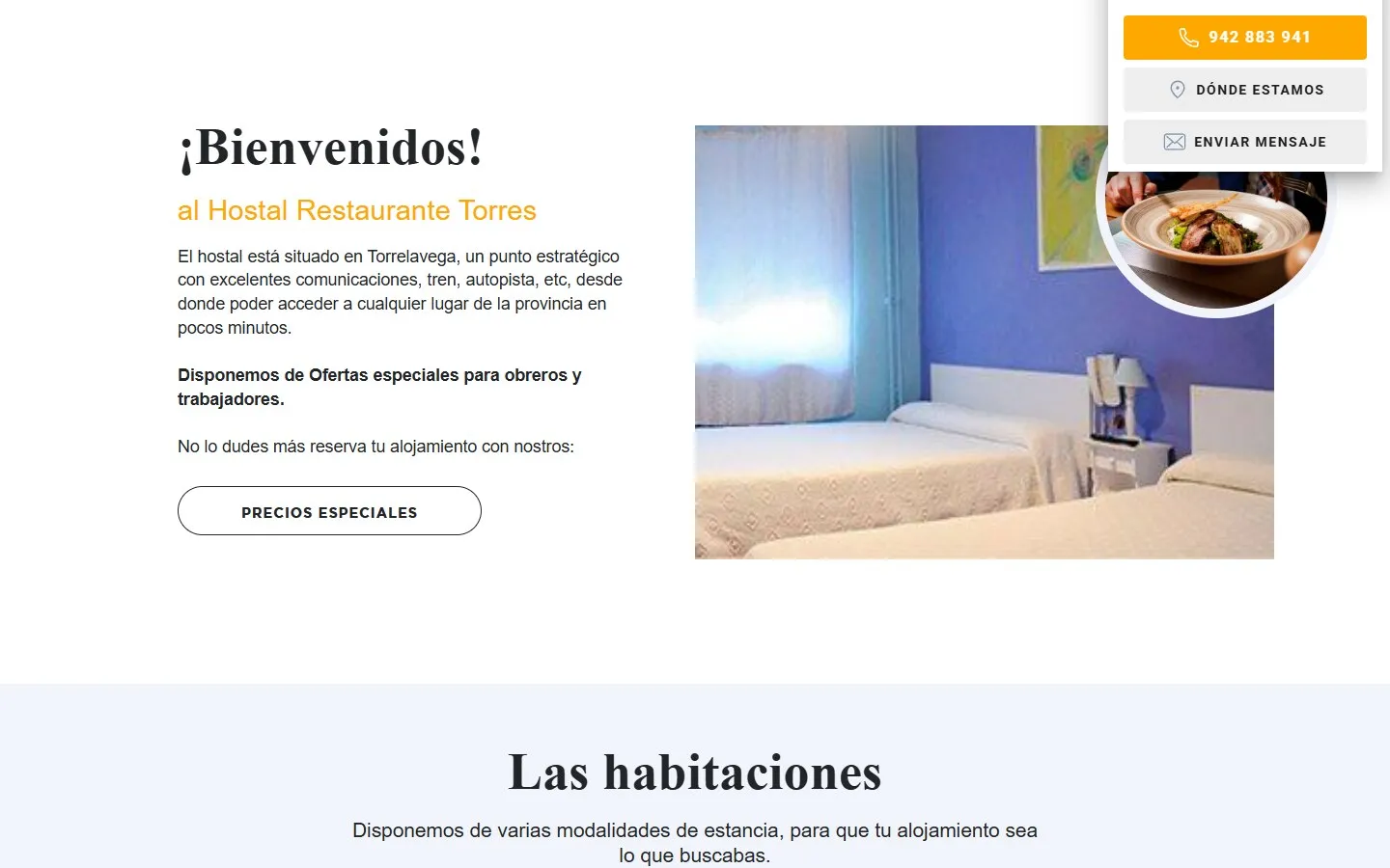 Una sección de la web de Hostal Restaurante Torres