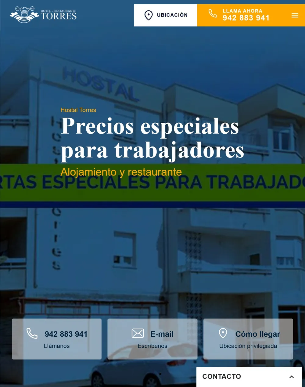 Web de Hostal Restaurante Torres en la tableta