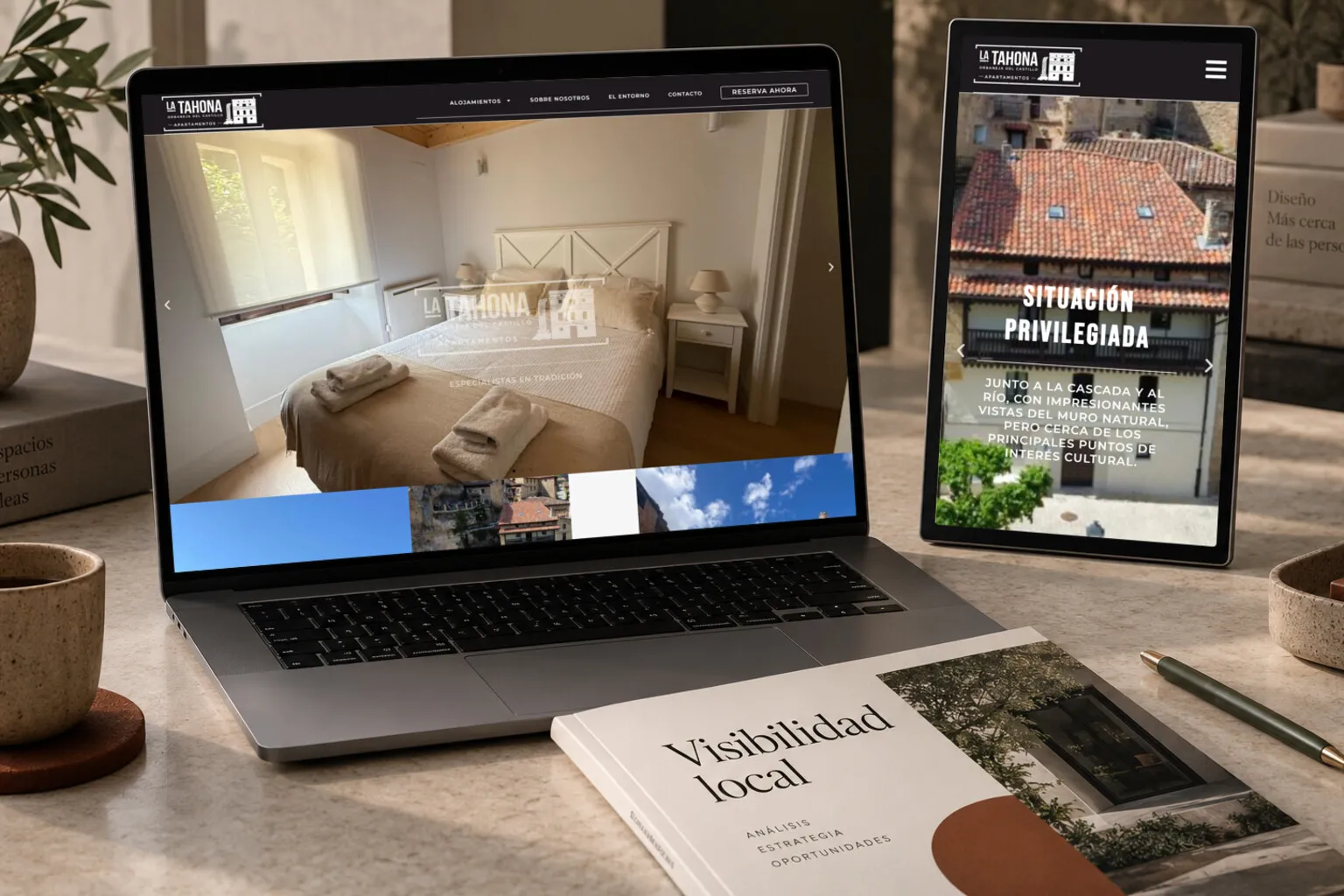 La web de La Tahona de Orbaneja en varias pantallas