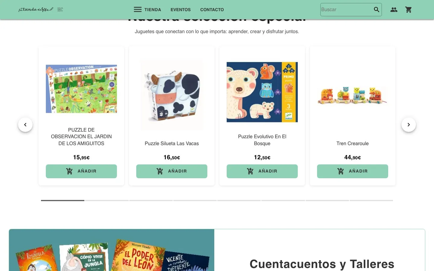 Una sección de la web de La Tienda de Ale