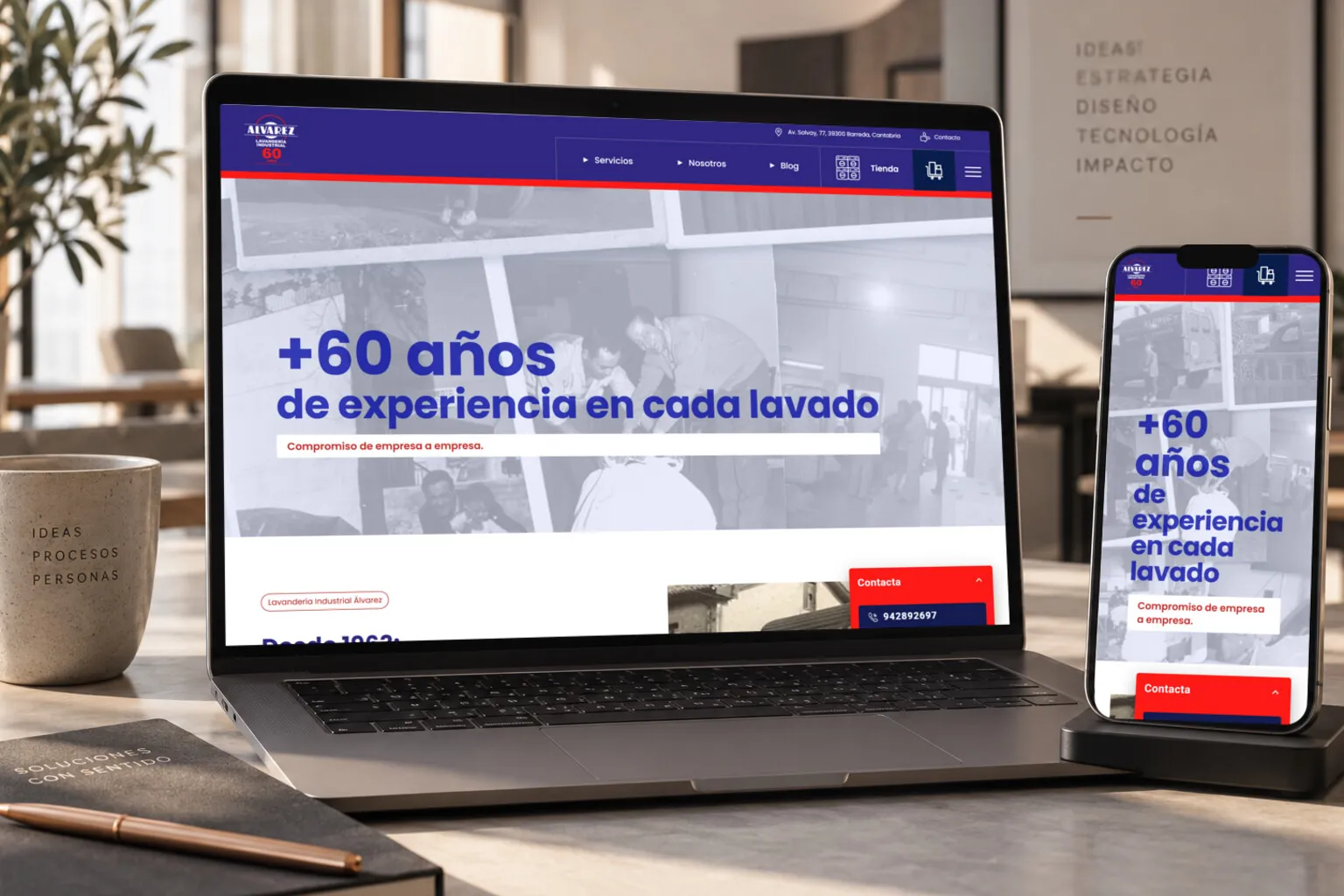 La web de Lavandería Industrial Álvarez en varias pantallas